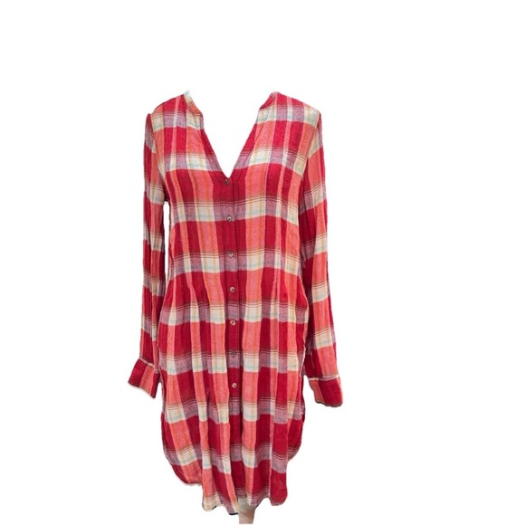 Anthropologie Akemi + Kin Women Size Small Red Lucie Plaid Long Sleeve Tunic Top - Picture 2 of 9
